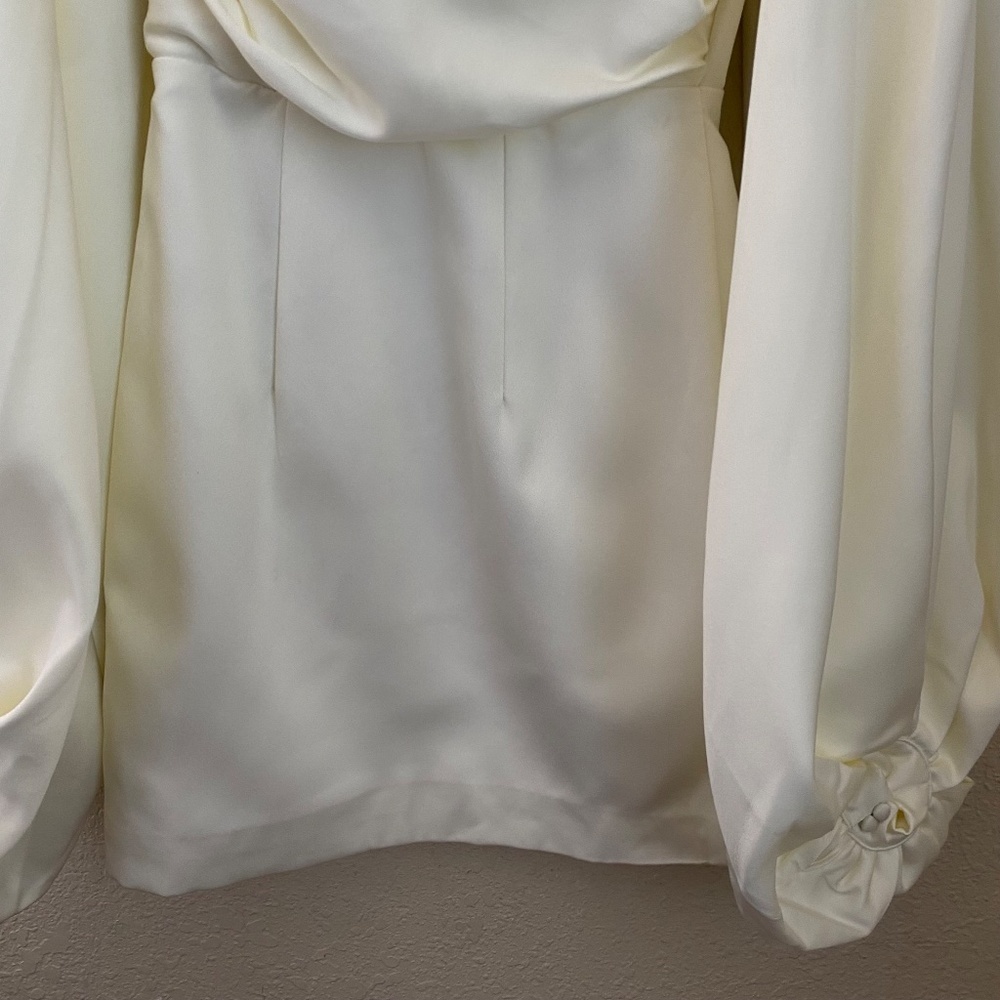 HOUSE OF CB 'Carlyn' Ivory Satin Balloon Sleeve Mini Dress/Size XS‎ NWOT - Picture 8 of 15